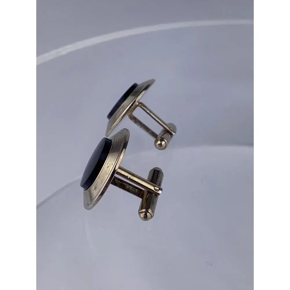 Black Onyx Gold Vermeil Sterling Silver Cufflinks Modern Large Plated Vintage
